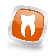 tooth square orange glossy chrome silver metallic web icon