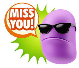 3d Rendering Angry Character Emoji saying Miss You with Colorful