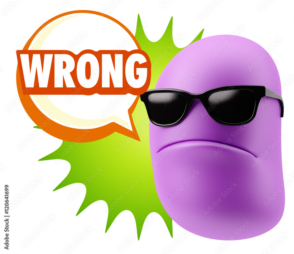 Fototapete 3d Rendering Angry Character Emoji saying Wrong with Colorful Sp