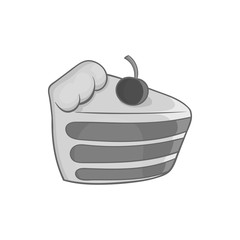 Cake with cherries icon in black monochrome style isolated on white background. Food symbol vector illustration