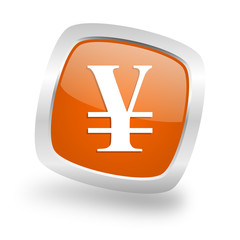 Obraz premium yen square orange glossy chrome silver metallic web icon