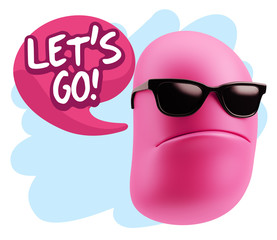 3d Rendering Angry Character Emoji saying Let's Go with Colorful