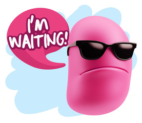 3d Rendering Angry Character Emoji saying I'm Waiting with Color