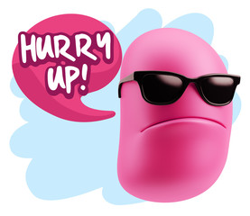 3d Rendering Angry Character Emoji saying Hurry Up with Colorful