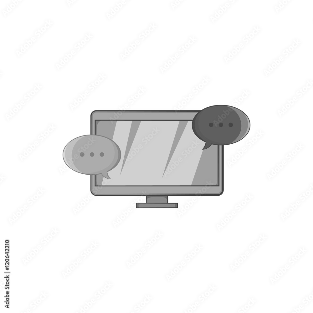 Poster messages on computer icon in black monochrome style isolated on white background. communication symb