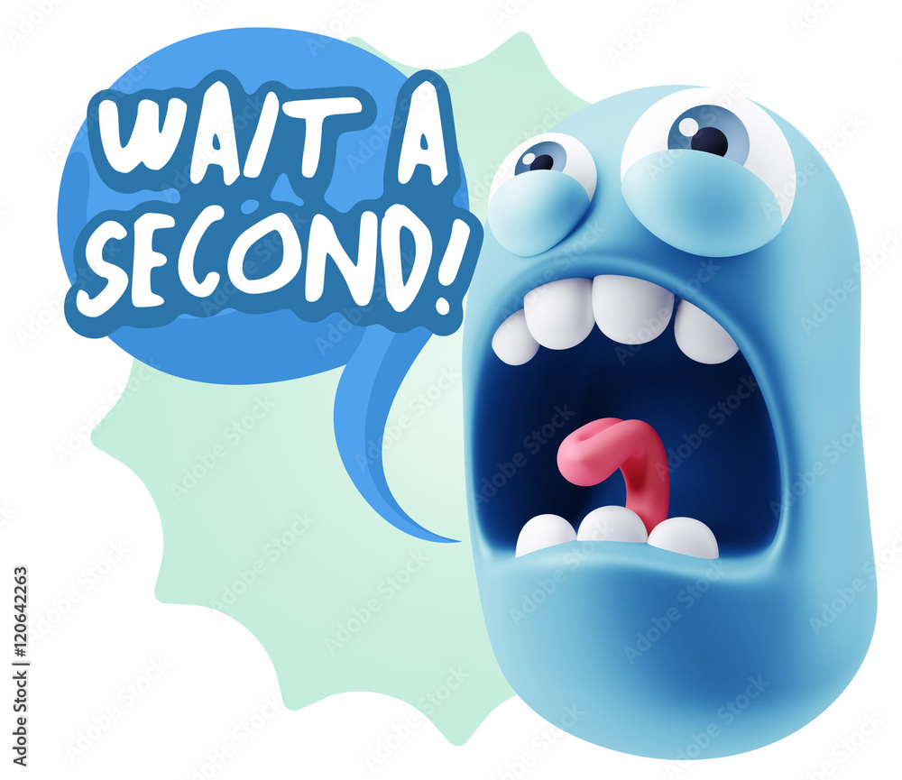Poster 3d rendering angry character emoji saying wait a second with col