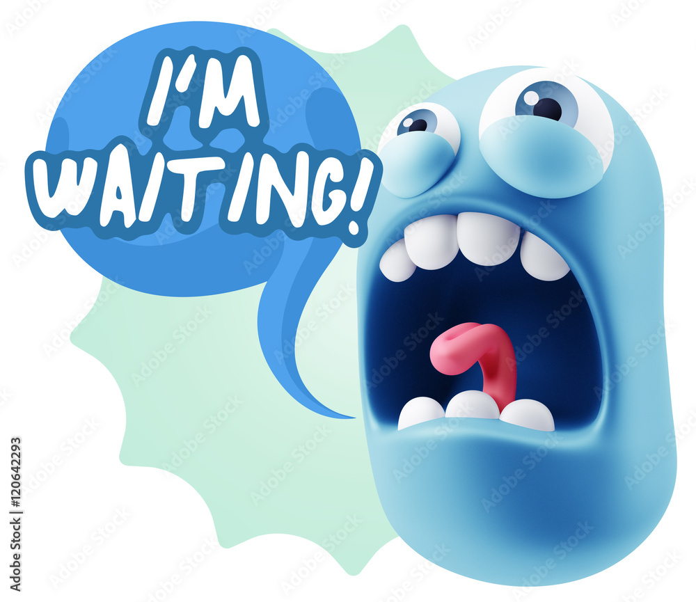 Poster 3d rendering angry character emoji saying i'm waiting with color