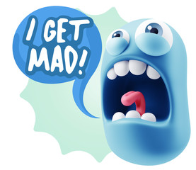3d Rendering Angry Character Emoji saying I Get Mad with Colorfu