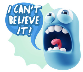 3d Rendering Angry Character Emoji saying I Can't Believe It wit