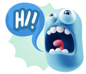3d Rendering Angry Character Emoji saying Hi with Colorful Speec © xtock