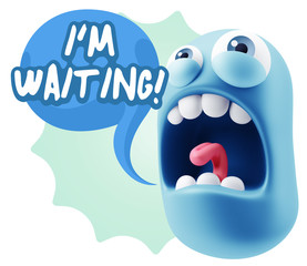 3d Rendering Angry Character Emoji saying I'm Waiting with Color
