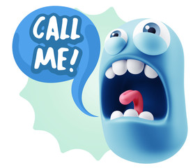 3d Rendering Angry Character Emoji saying Call me with Colorful
