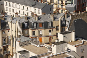 Toits d'immeubles à Paris, vue aérienne