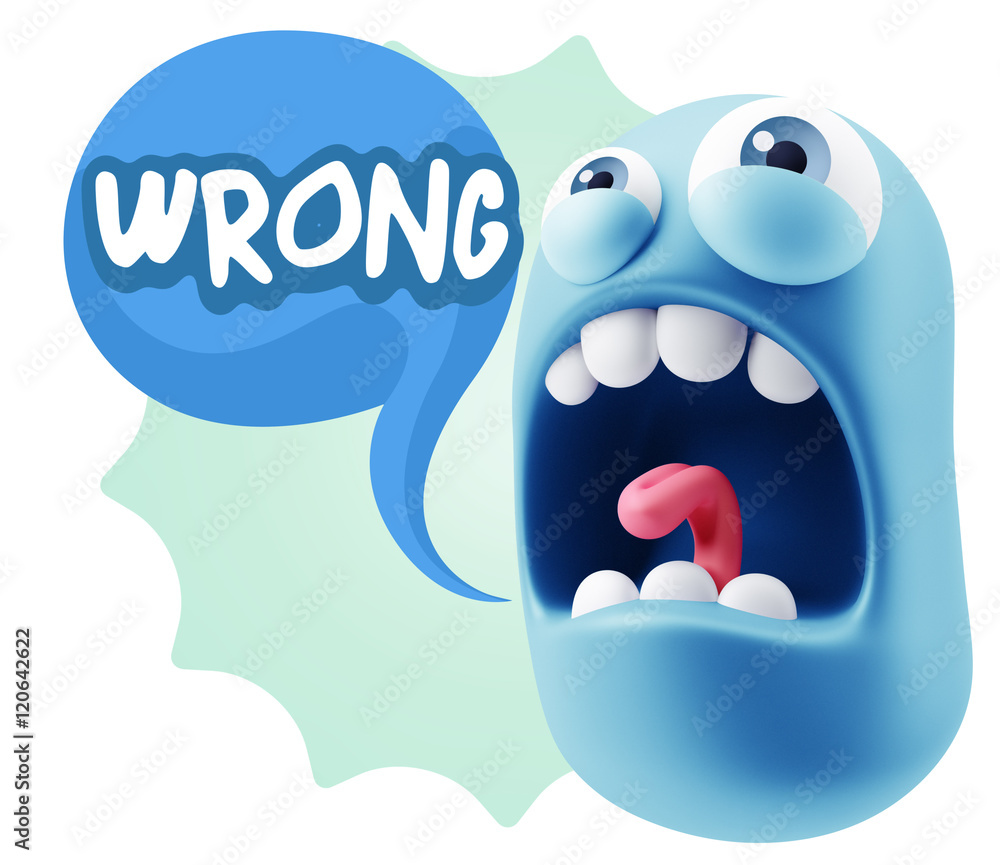Poster 3d rendering angry character emoji saying wrong with colorful sp