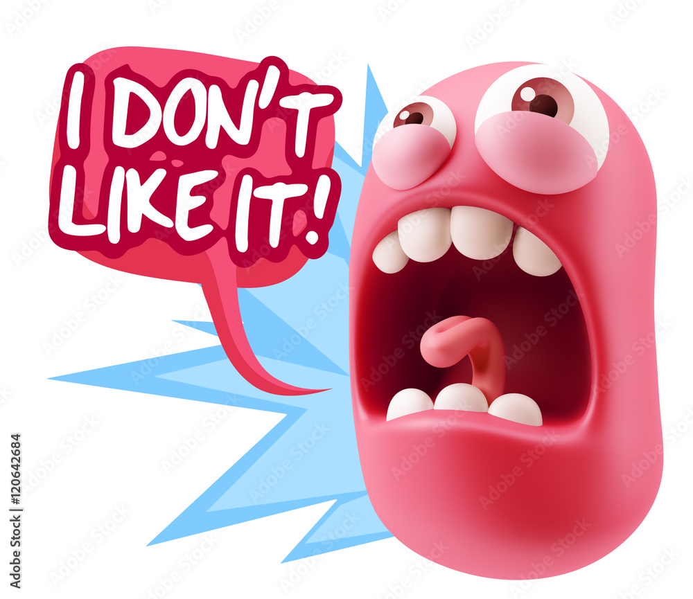 Fototapete 3d Rendering Angry Character Emoji saying I Don`t Like It with C