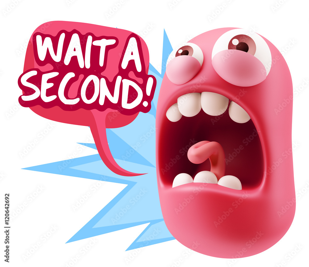 Poster 3d rendering angry character emoji saying wait a second with col