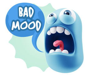 3d Rendering Angry Character Emoji saying Bad Mood with Colorful