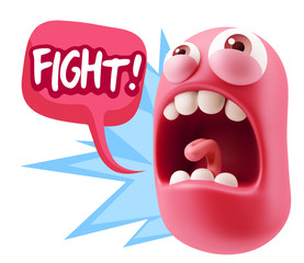 3d Rendering Angry Character Emoji saying Fight with Colorful Sp