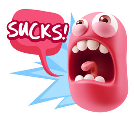3d Rendering Angry Character Emoji saying Sucks with Colorful Sp