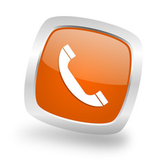 phone square orange glossy chrome silver metallic web icon