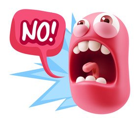 3d Rendering Angry Character Emoji saying No with Colorful Speec