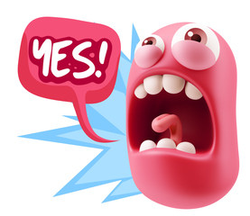 Obraz premium 3d Rendering Angry Character Emoji saying Yes with Colorful Spee