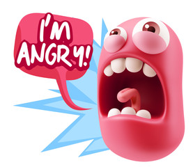3d Rendering Angry Character Emoji saying I'm Angry with Colorfu