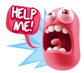 3d Rendering Angry Character Emoji saying Help me with Colorful