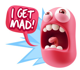 Obraz premium 3d Rendering Angry Character Emoji saying I Get Mad with Colorfu