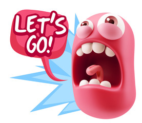3d Rendering Angry Character Emoji saying Let's Go with Colorful