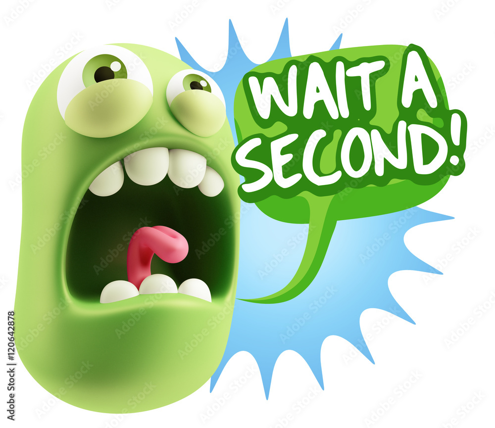 Poster 3d rendering angry character emoji saying wait a second with col