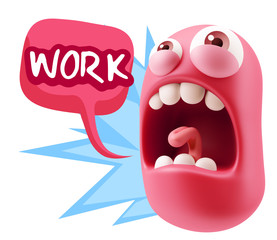 3d Rendering Angry Character Emoji saying Work with Colorful Spe