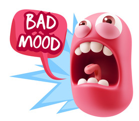 3d Rendering Angry Character Emoji saying Bad Mood with Colorful