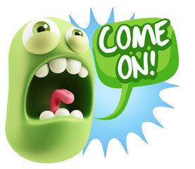 3d Rendering Angry Character Emoji saying Come On with Colorful