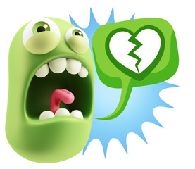 3d Rendering Angry Character Emoji saying Heart Broken Icon with