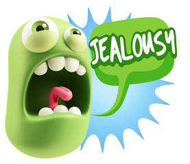 3d Rendering Angry Character Emoji saying Jealousy with Colorful