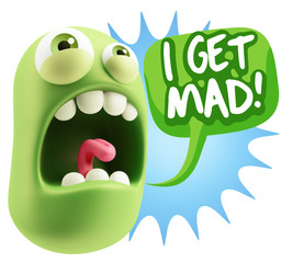 3d Rendering Angry Character Emoji saying I Get Mad with Colorfu