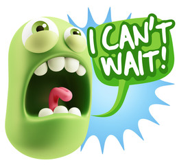 3d Rendering Angry Character Emoji saying I Can't Wait with Colo