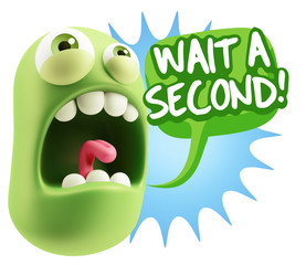 3d Rendering Angry Character Emoji saying Wait a Second with Col