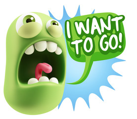 3d Rendering Angry Character Emoji saying I Want to Go with Colo