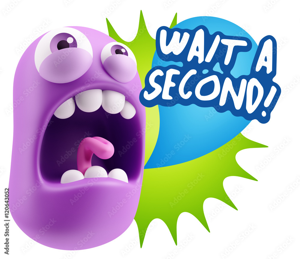 Poster 3d rendering angry character emoji saying wait a second with col