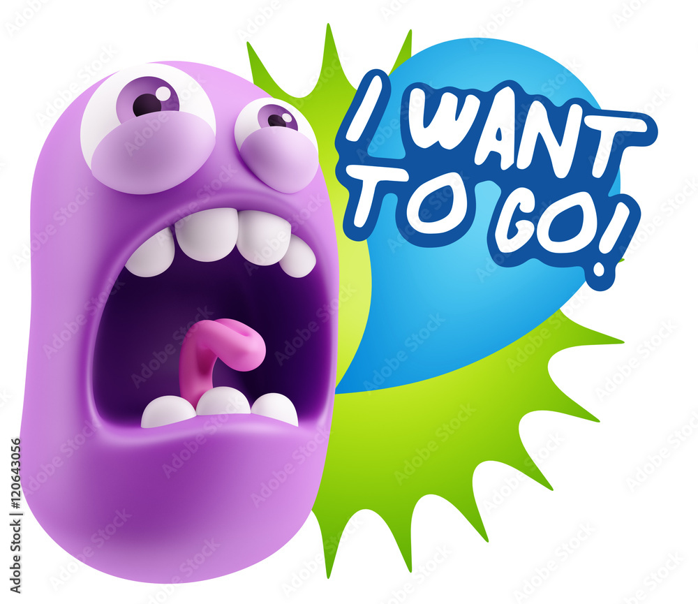 Poster 3d rendering angry character emoji saying i want to go with colo