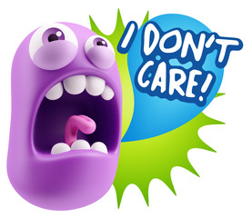 3d Rendering Angry Character Emoji saying I Don't Care with Colo