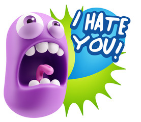 3d Rendering Angry Character Emoji saying I Hate you with Colorf