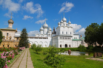 Fototapeta na wymiar Courtyard of the Rostov Kremlin included Golden Ring of Russia