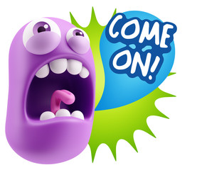 3d Rendering Angry Character Emoji saying Come On with Colorful