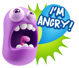 3d Rendering Angry Character Emoji saying I'm Angry with Colorfu