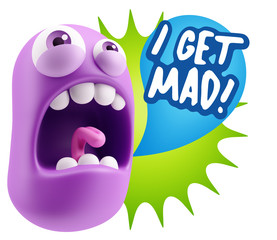 3d Rendering Angry Character Emoji saying I Get Mad with Colorfu