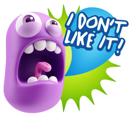 3d Rendering Angry Character Emoji saying I Don`t Like It with C