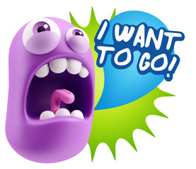 3d Rendering Angry Character Emoji saying I Want to Go with Colo
